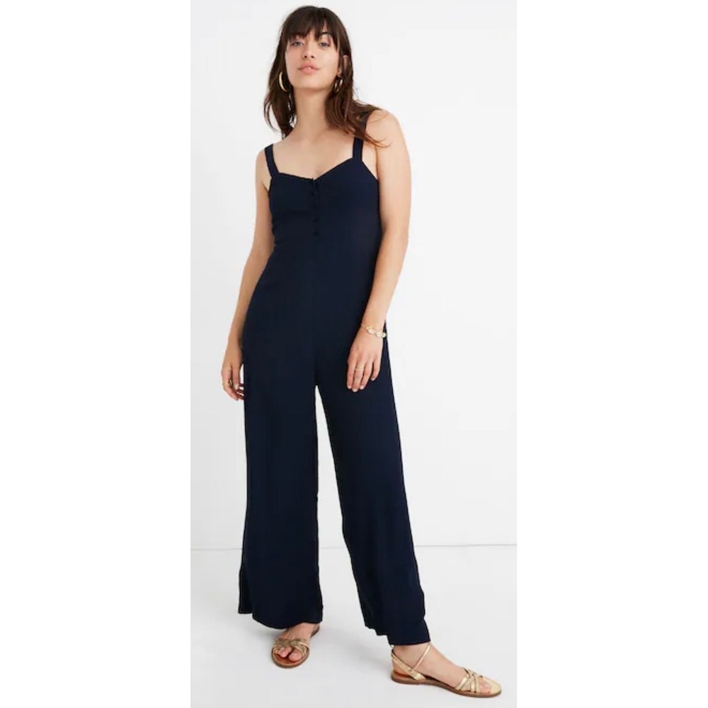 Madewell Button Front Wide Leg Jumpsuit Navy Blue Size 4